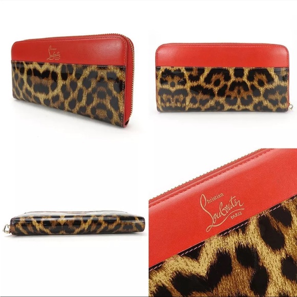 SOLD❤️ LOUBOUTIN RARE Leopard Print Red Accent Zippy Long Wallet - Picture 3 of 8